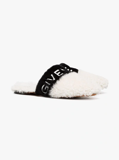 Shop Givenchy Beige And Black Bedford Sheepskin Logo Slippers In White