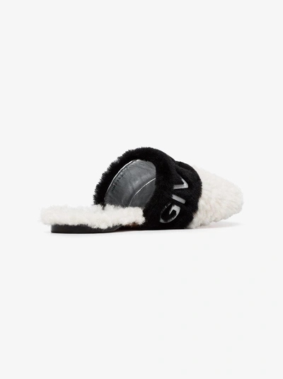 Shop Givenchy Beige And Black Bedford Sheepskin Logo Slippers In White