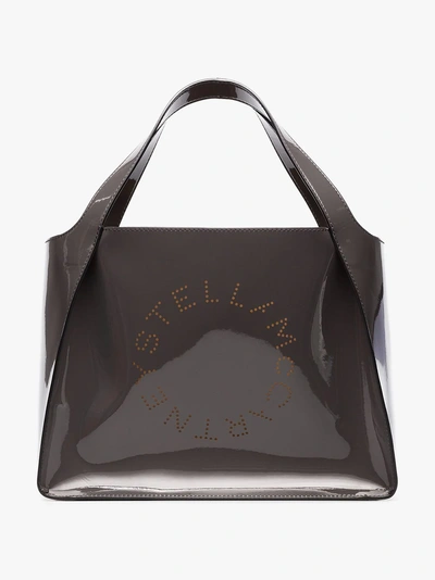 Shop Stella Mccartney Charcoal Small Logo Print Tote Bag In Grey