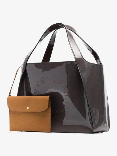 Shop Stella Mccartney Charcoal Small Logo Print Tote Bag In Grey