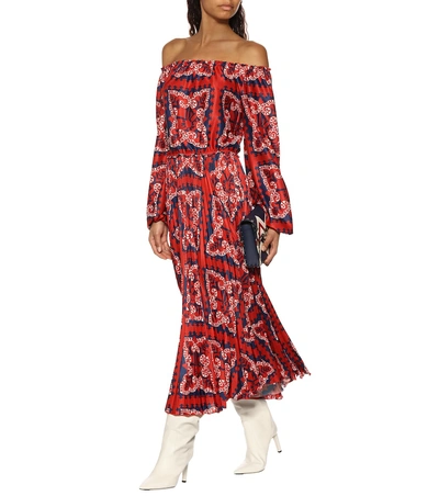 Shop Valentino Printed Crêpe Midi Dress In Red