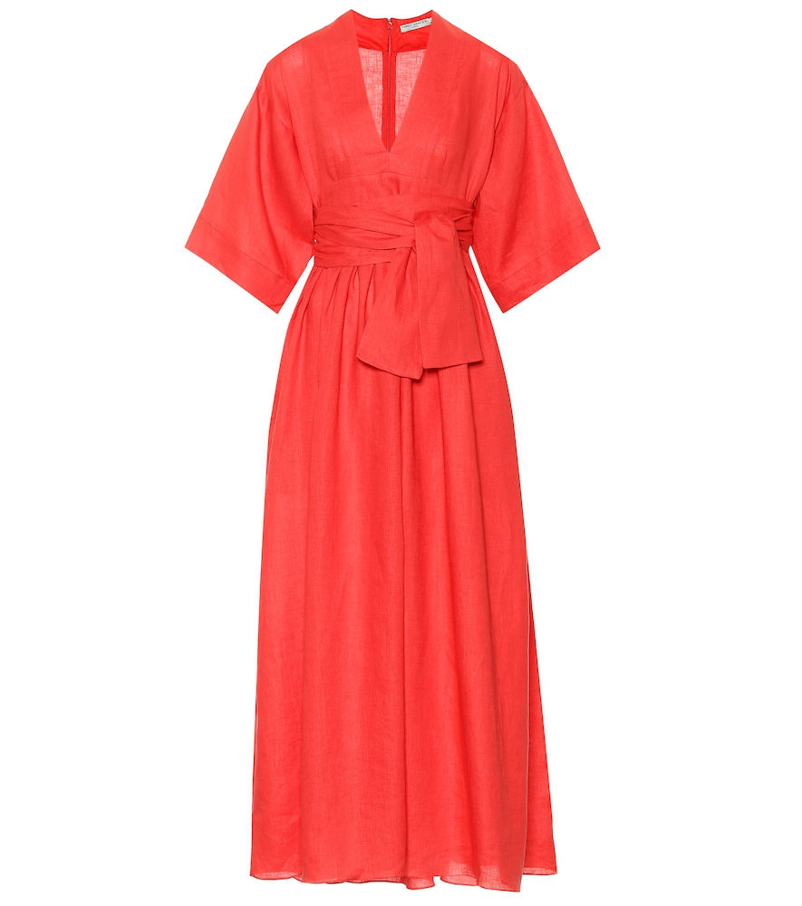 Three Graces London Ferrers Linen Midi Dress In Red | ModeSens