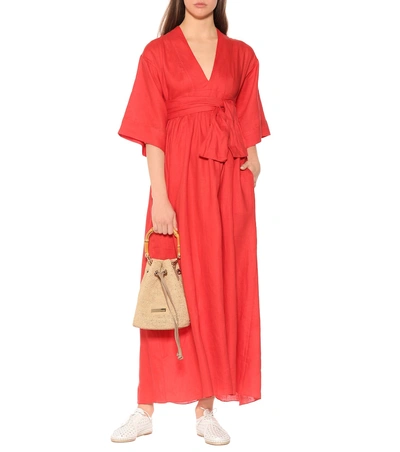 Shop Three Graces London Ferrers Linen Midi Dress In Red