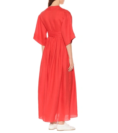 Shop Three Graces London Ferrers Linen Midi Dress In Red