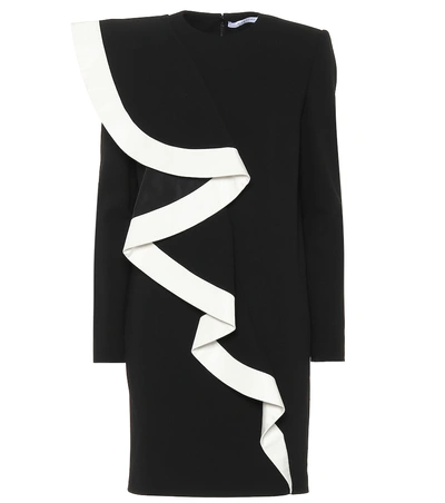Shop Givenchy Frill Wool Dress In Black