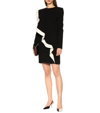 Shop Givenchy Frill Wool Dress In Black