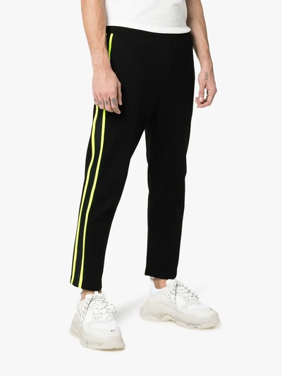 Shop Prada Striped Cropped Cotton Sweatpants In Black