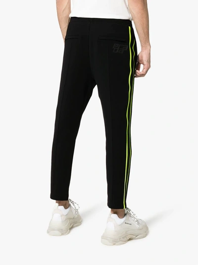 Shop Prada Striped Cropped Cotton Sweatpants In Black