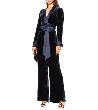 Shop Diane Von Furstenberg Velvet Jumpsuit In Blue