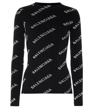 Shop Balenciaga Logo Ribbed Sweater In Black