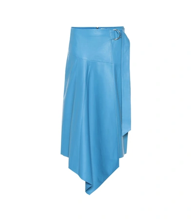Shop Tibi Asymmetrical Leather Skirt In Blue