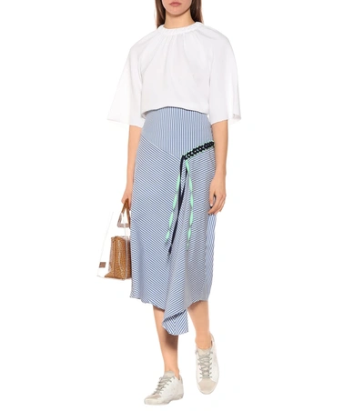 Shop Tibi Embellished Cotton-blend Skirt In Blue