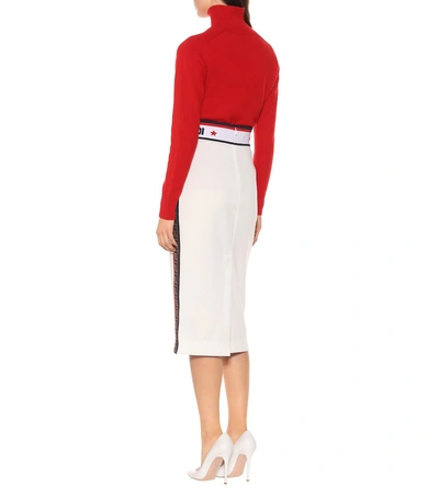 Shop Fendi Mania Jersey Pencil Skirt In White