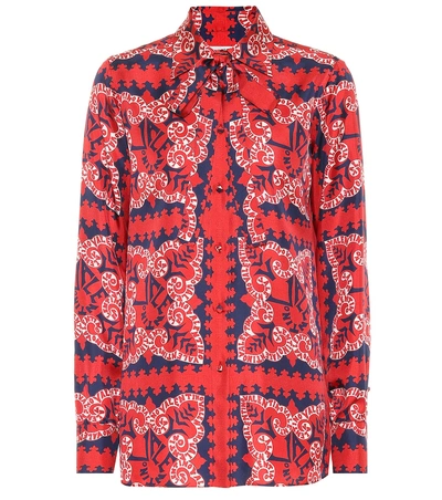 Shop Valentino Printed Silk Twill Shirt In Red