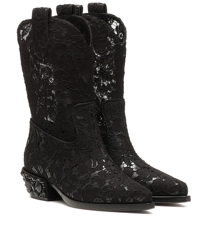 Shop Dolce & Gabbana Lace Cowboy Boots In Black