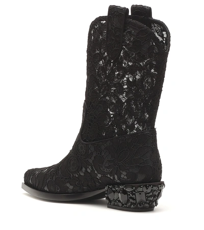 Shop Dolce & Gabbana Lace Cowboy Boots In Black