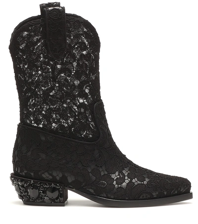 Shop Dolce & Gabbana Lace Cowboy Boots In Black