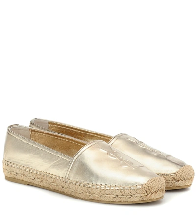 Shop Saint Laurent Monogram Leather Espadrilles In Gold