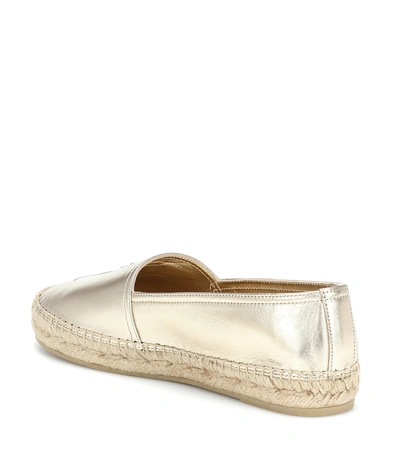 Shop Saint Laurent Monogram Leather Espadrilles In Gold