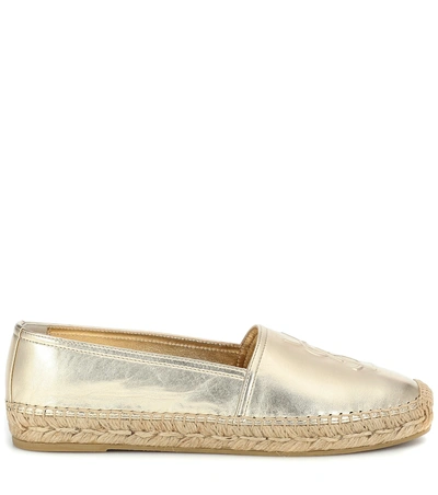 Shop Saint Laurent Monogram Leather Espadrilles In Gold