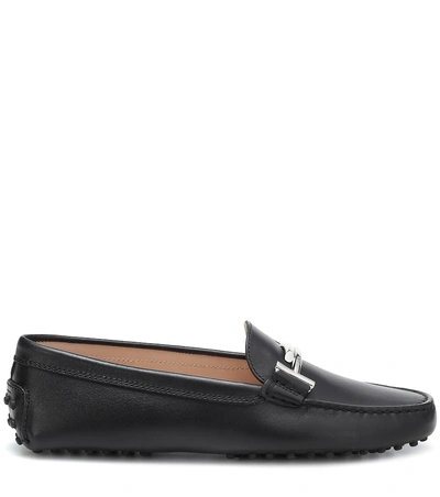 Shop Tod's Gommino Double T Leather Loafers In Black