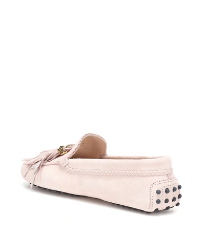 Shop Tod's Embellished Suede Loafers In Pink