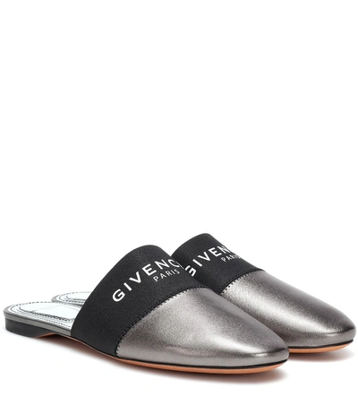 Shop Givenchy Bedford Leather Slippers In Silver