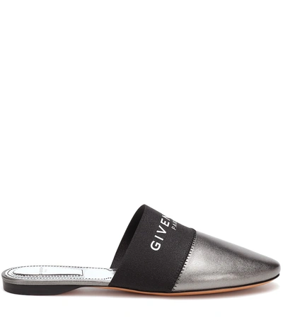 Shop Givenchy Bedford Leather Slippers In Silver