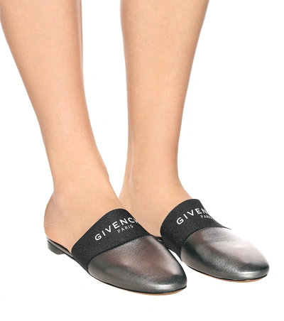 Shop Givenchy Bedford Leather Slippers In Silver