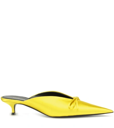 Shop Balenciaga Knife Satin Mules In Yellow