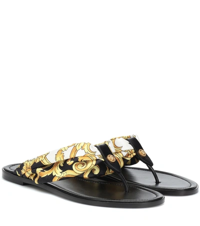 Shop Versace Fabric And Leather Sandals In Multicoloured