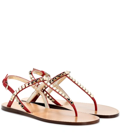 Shop Valentino Rockstud No Limit Leather Sandals In Red