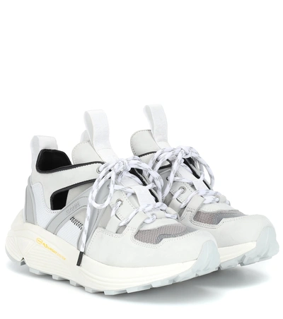 Shop Ganni Mesh And Leather Sneakers In White