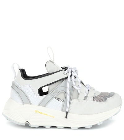 Shop Ganni Mesh And Leather Sneakers In White