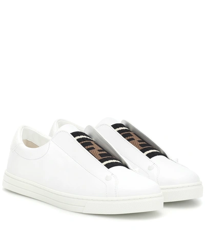 Shop Fendi Leather Sneakers In White