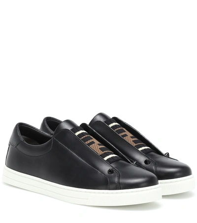 Shop Fendi Leather Sneakers In Black