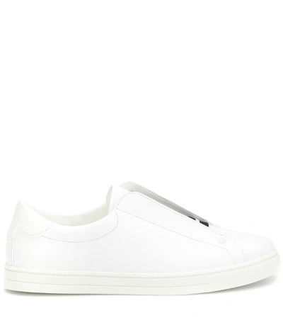 Shop Fendi Leather Sneakers In White
