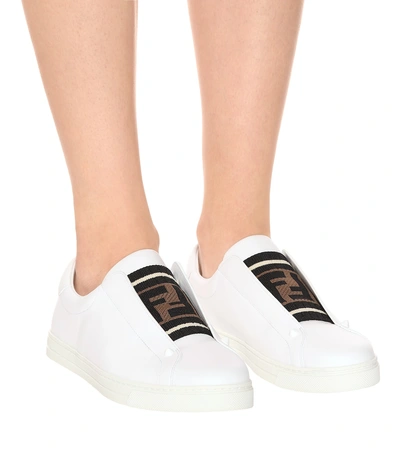 Shop Fendi Leather Sneakers In White