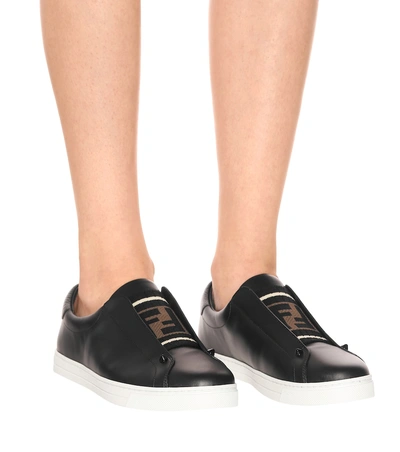 Shop Fendi Leather Sneakers In Black