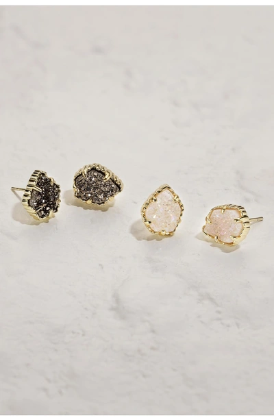 Shop Kendra Scott Tessa Stone Stud Earrings In Platinum Drusy/ Gold