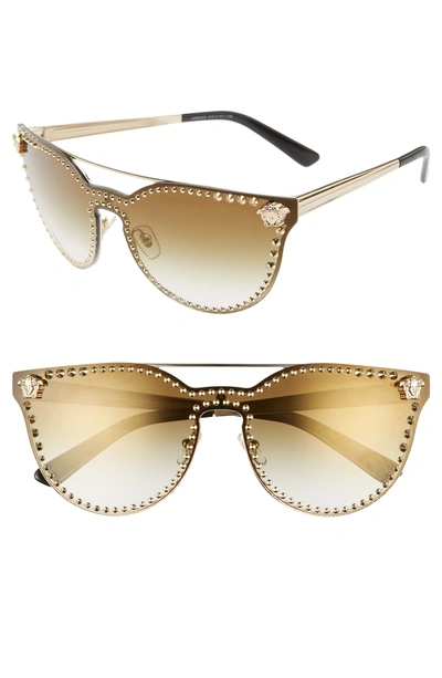 Shop Versace Medusa Stud 145mm Shield Sunglasses - Gold/ Orange Flash Mirror