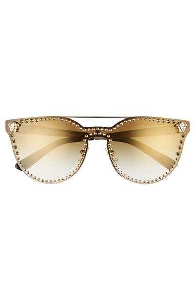 Shop Versace Medusa Stud 145mm Shield Sunglasses - Gold/ Orange Flash Mirror
