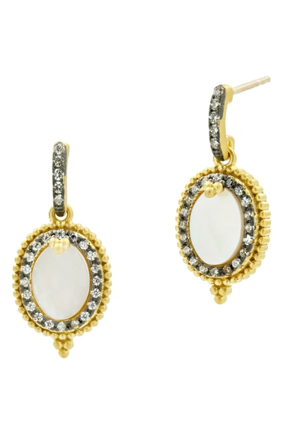 Shop Freida Rothman Imperial Mother Of Pearl Drop Earrings In Gold/ Black