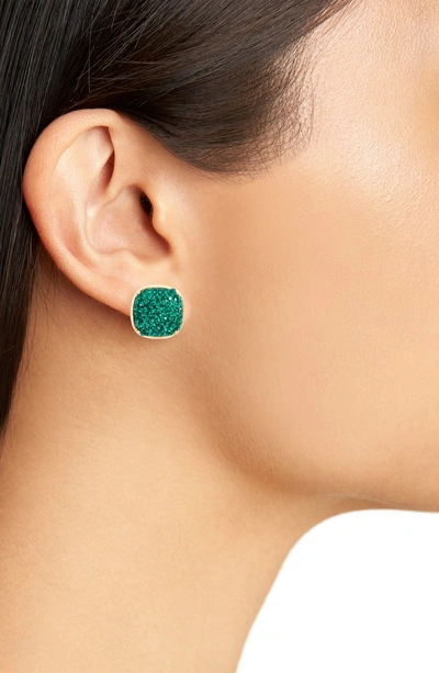 Shop Kate Spade Pave Small Square Stud Earrings In Emerald