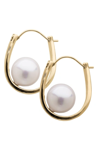 Shop L Erickson Simulated Pearl Hoop Earrings In Cream Pearl/ Gold