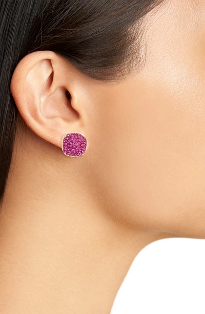Shop Kate Spade Pave Small Square Stud Earrings In Fuchsia