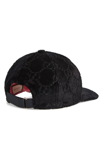 Shop Gucci Logo Embroidered Velvet Baseball Cap In Black/ Black