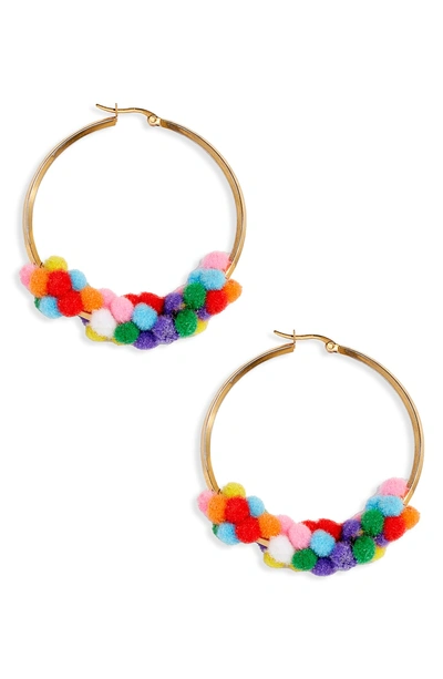 Shop Wild And Woolly Ventura Pom Hoop Earrings In Multi Color