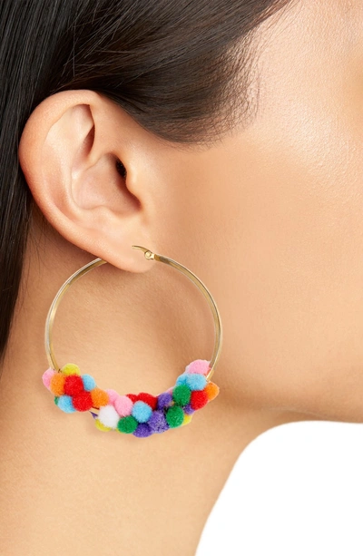 Shop Wild And Woolly Ventura Pom Hoop Earrings In Multi Color