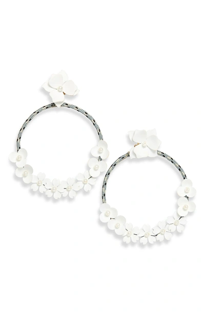 Shop Serefina Flower Hoop Earrings In White